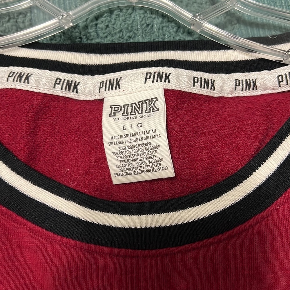 **SOLD!**PINK Varsity Crew Burgundy Tshirt Sweatshirt - Picture 5 of 6